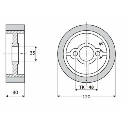 Rolka 120-40-35 V guma 50 ShA white