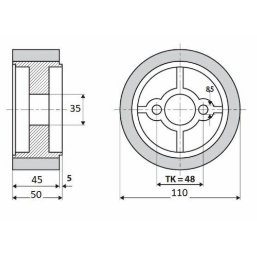 Rolka 110-45-35 V guma 50 ShA white