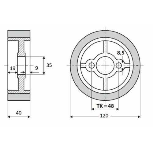 Rolka 120-40-35 V guma 50 ShA white