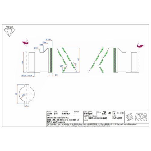 DGM.Głowica D=100 I=48 d=30+2CH