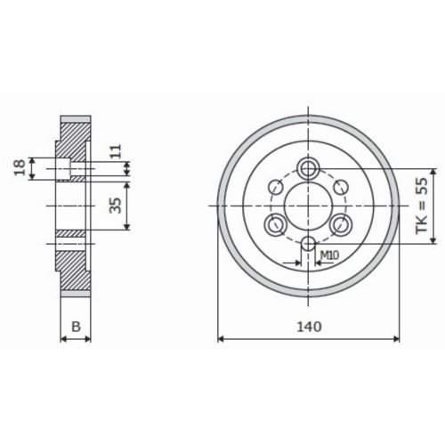 Rolka gumowa D=140 F=35 I=20 3 otwory   