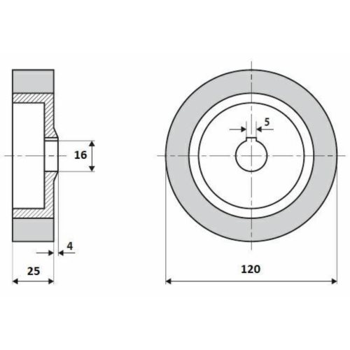 Rolka gumowa D=120 F=16 I=25 klin 5 mm  