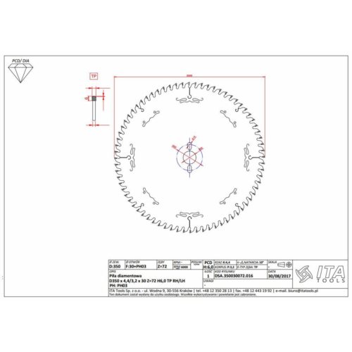 DSA.Piła D=350 F= 30 Z= 72 K/P=4,4/3,2