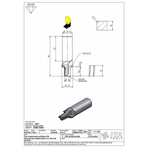 FDI.Frez D=22/12 I=18,3 S=20x50 Z=2+1