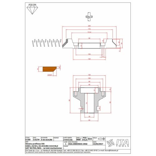 DGA.Głowica D=200 F=35+2CH I=22 Z=8+8