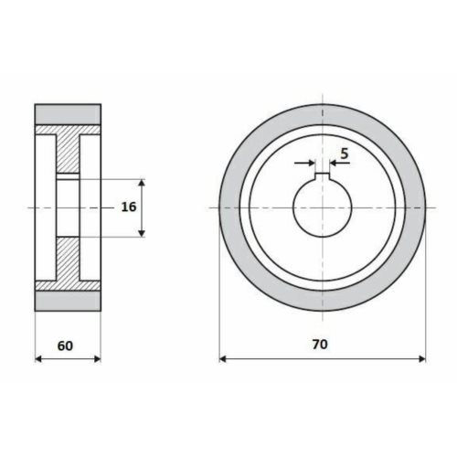 Rolka gumowa D=70 F=16 I=60 klin 5 mm   