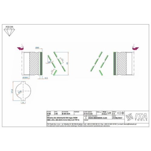 DGM.Głowica D=80 I=45 d=30+2CH