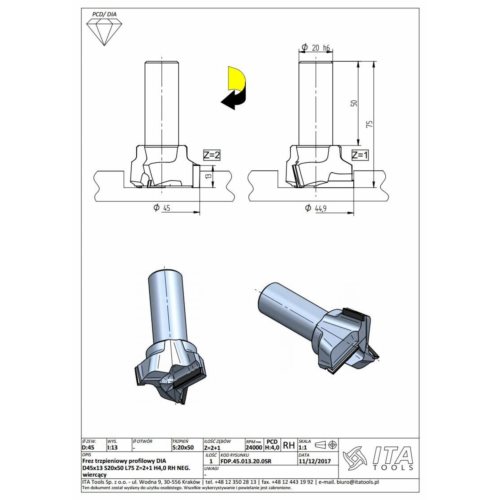 FDP.Frez D=45 I=13 S=20x50 L=75 Z=2+1