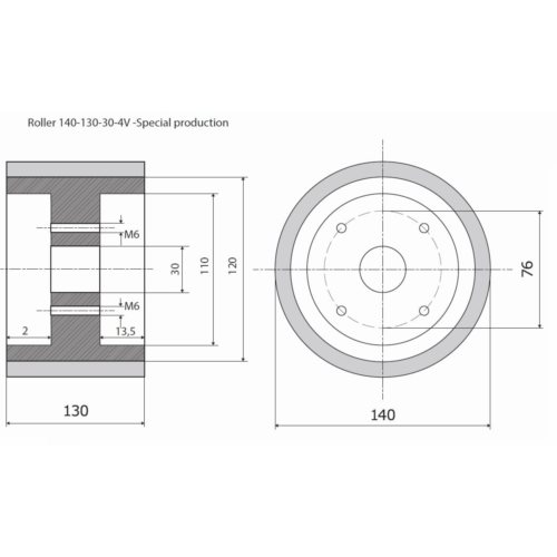 Rolka 140-130-30-4V guma