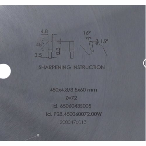 P30.Piła D=450 F= 60 Z= 72 K/P=4,8/3,5  