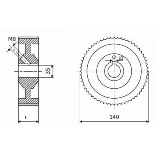 Rolka stalowa D=140 F=35 I=50 klin 10 mm