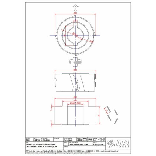 DGM Głowica DIA D=80 l=35 d=30+2CH