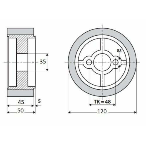 Rolka 120-45-35 V guma 50 ShA white