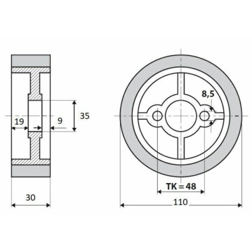 Rolka 110-40-35 V guma 50 ShA white