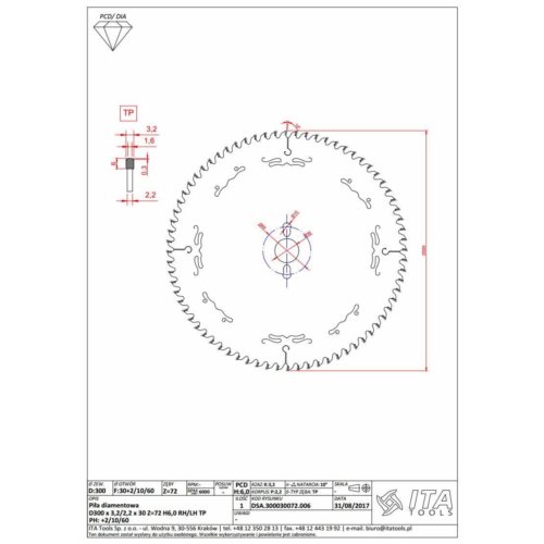 DSA.Piła D=300 F= 30 Z= 72 K/P=3,2/2,2