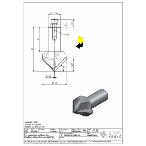 FDH.Frez D=50 I=24,85 S=25x50 Z=1+1