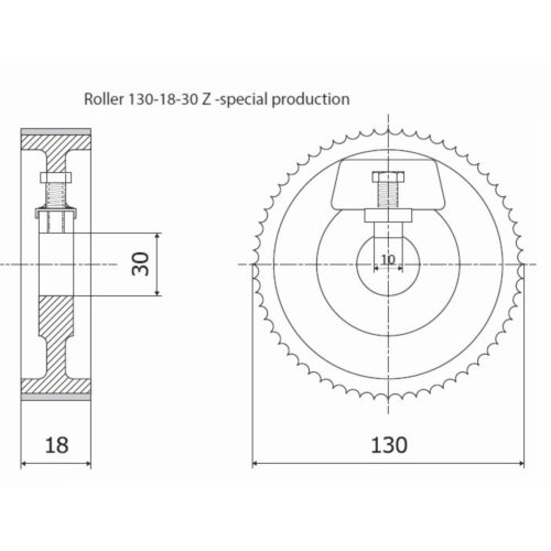 Rolka 130-18-30-10 Z chrom Prof D, Skos