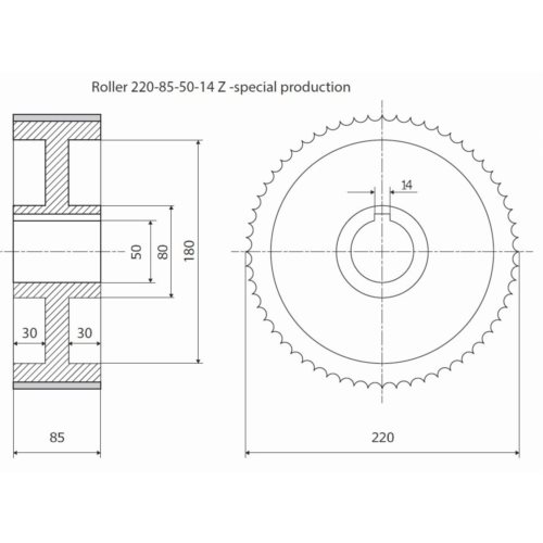 Rolka 220-85-50-14 Z chrom Prof B, Prost