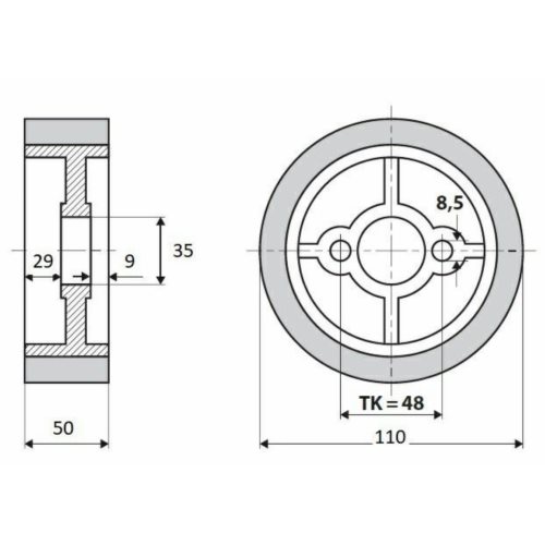 Rolka 110-50-35 V guma 50 ShA white