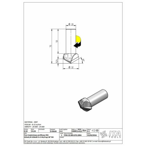 FDH.Frez D=32 I=9,25 S=20x50 L=70 Z=2