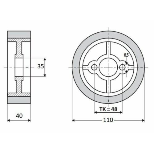 Rolka 110-40-35 V guma 50 ShA white