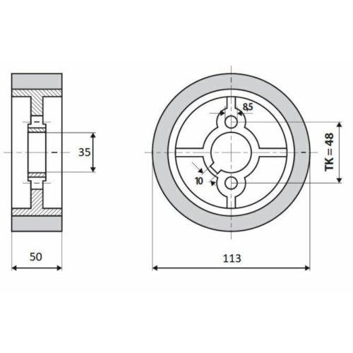 Rolka gumowa D=113 F=35 I=50 2 otwory   
