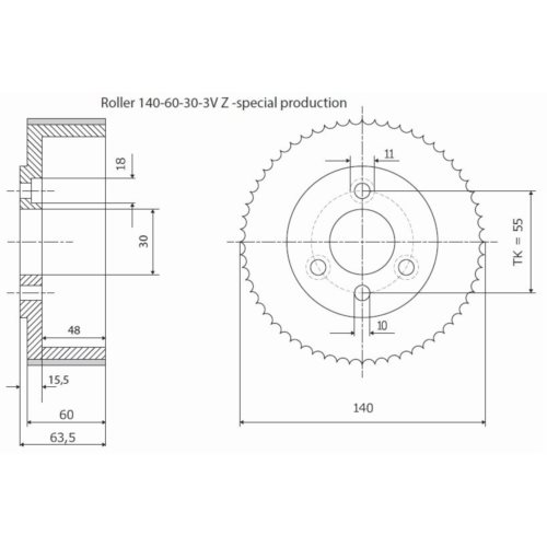 Rolka 140-60-30-3V Z chrom Prof A, Skos