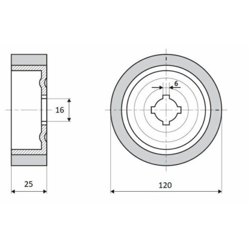 Rolka gumowa D=120 F=16 I=25 klin 6 mm  