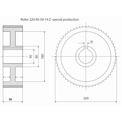 Rolka 220-50-50-14 Z chrom Prof B, Prost