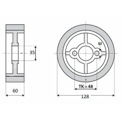 Rolka 128-60-35 V guma 50 ShA white