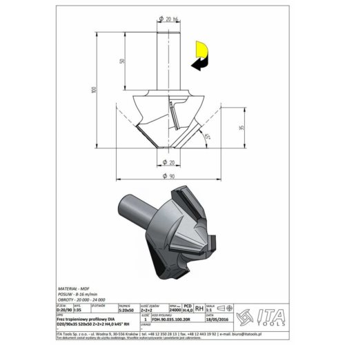FDH.Frez D=20/90 I=35 S=20x50 L=100