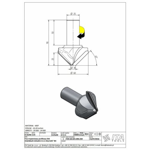 FDH.Frez D=60/10 I=25 S=25x50 Z=2 H6,0