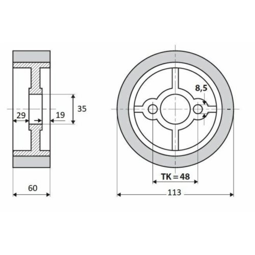 Rolka 113-50-35 V guma 50 ShA white