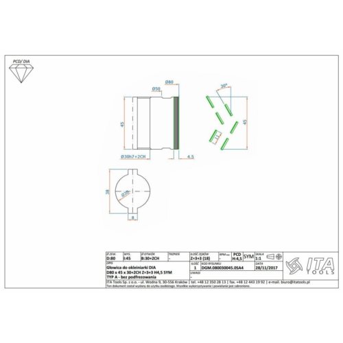 DGM.Głowica D=80 I=45 d=30+2CH