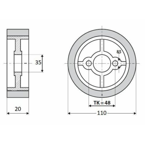 Rolka 110-20-35 V guma 50 ShA white