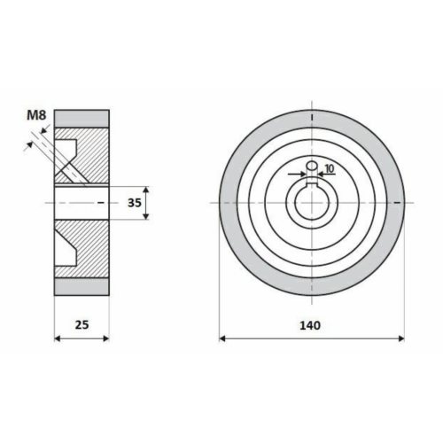 Rolka gumowa D=140 F=35 I=25 klin 10 mm 