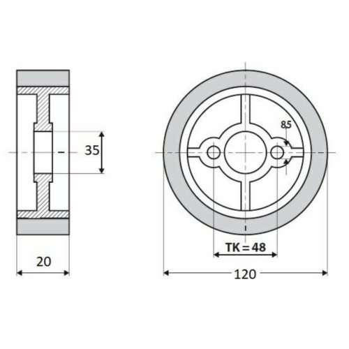 Rolka 120-20-35 V guma 50 ShA white